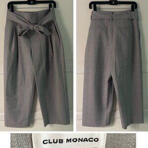 Club Monaco Gray Wool Blend Stretch Belted Wide Leg Cropped Pants 20980